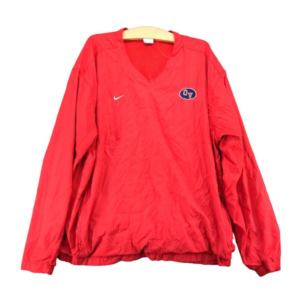 Nike Team Windbreaker Pullover Jacket Mens Size L Red Embroidered OV Swoosh